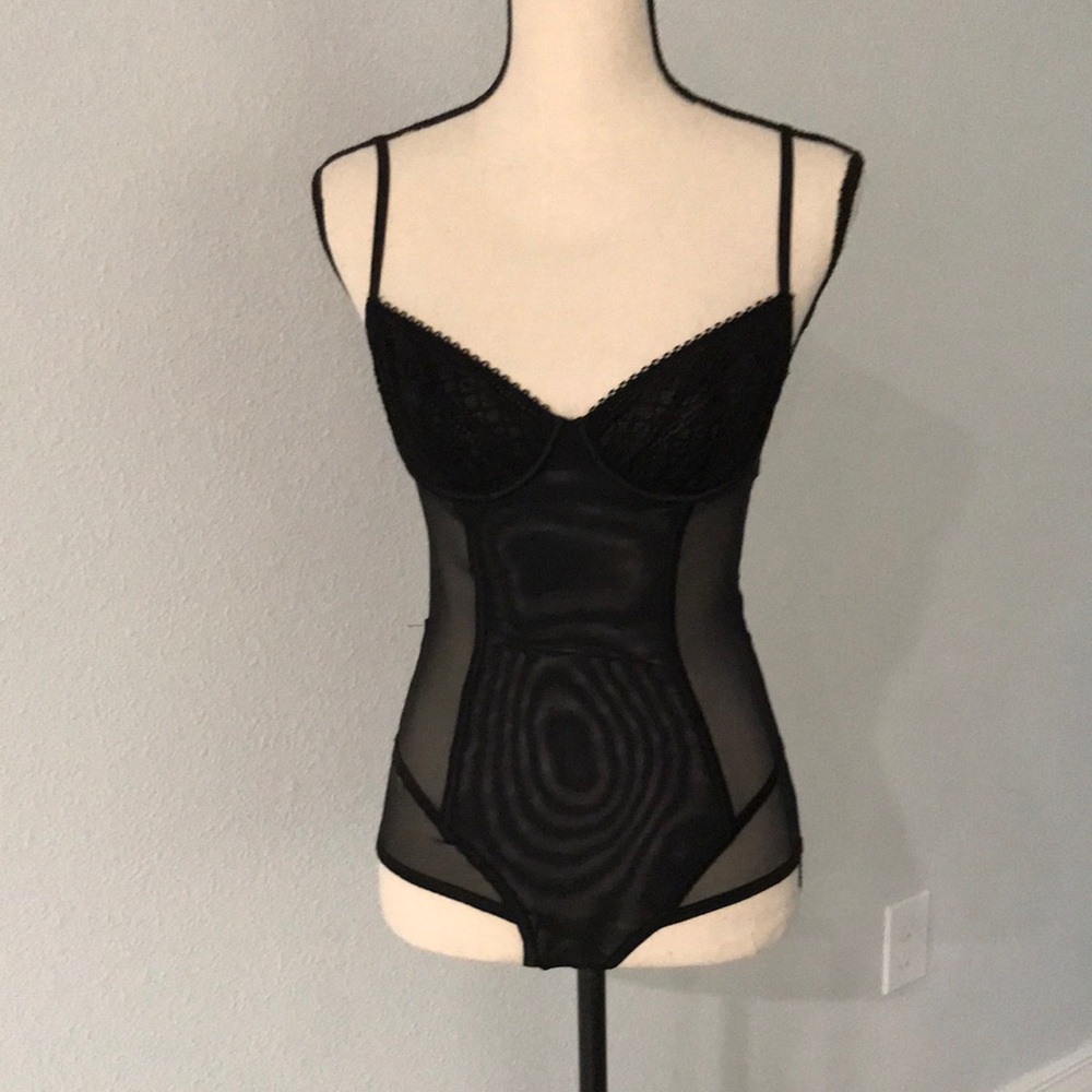 VICTORIAS SECRET Tulle and Lace Black Bodysuit | 34C